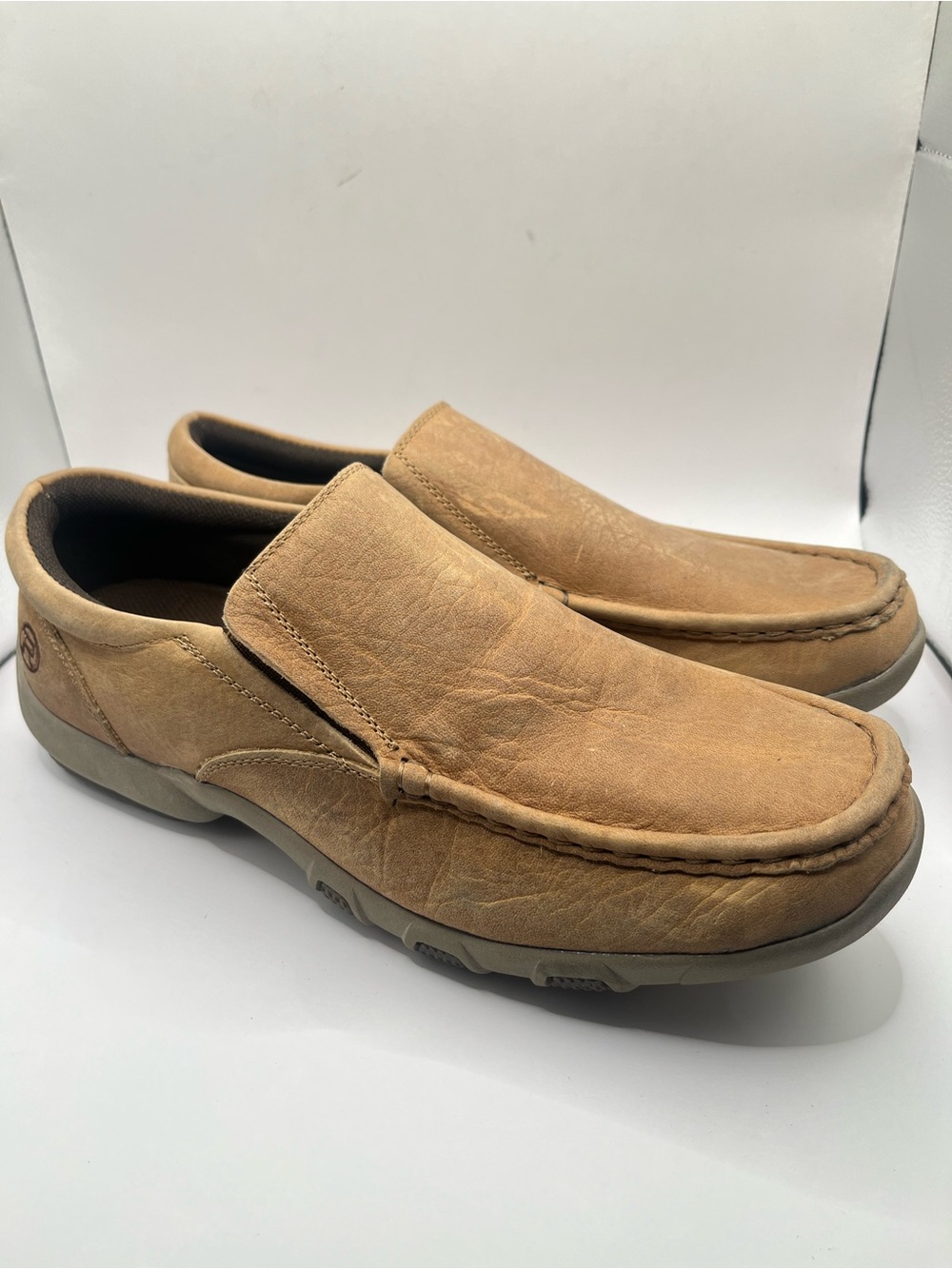 Roper New Men's 10 Distressed Leather Slip-On Casual Loafers in Tan
